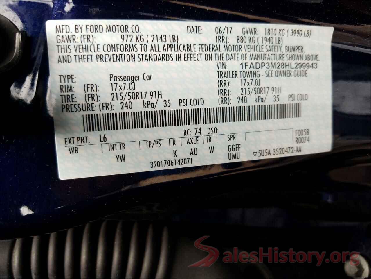 1FADP3M28HL299943 2017 FORD FOCUS