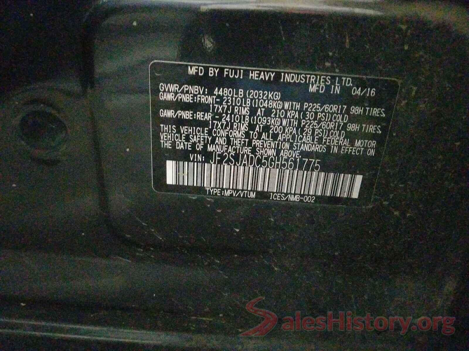 JF2SJADC5GH561775 2016 SUBARU FORESTER