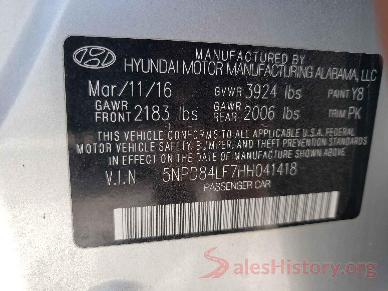 5NPD84LF7HH041418 2017 HYUNDAI ELANTRA