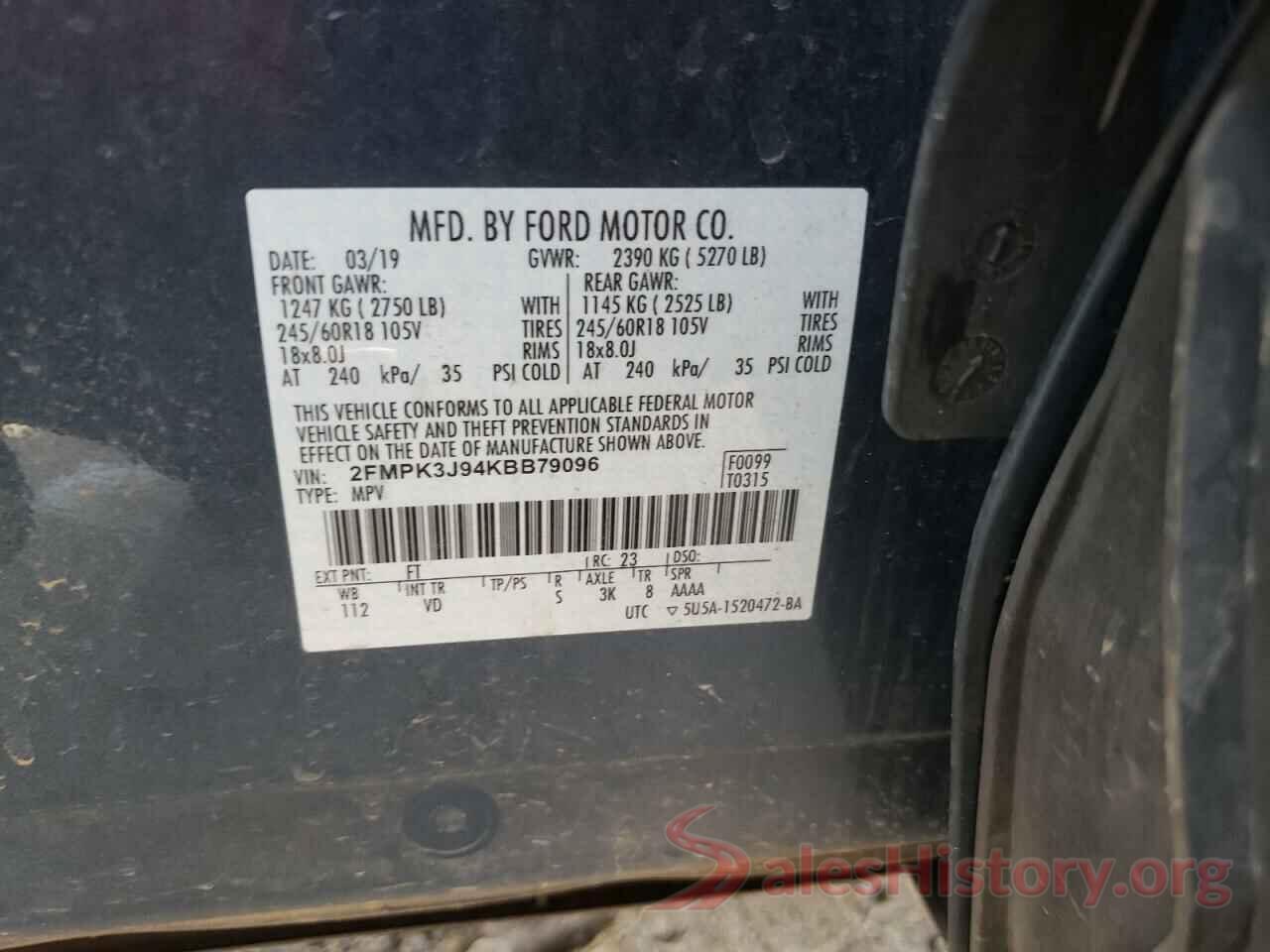 2FMPK3J94KBB79096 2019 FORD EDGE