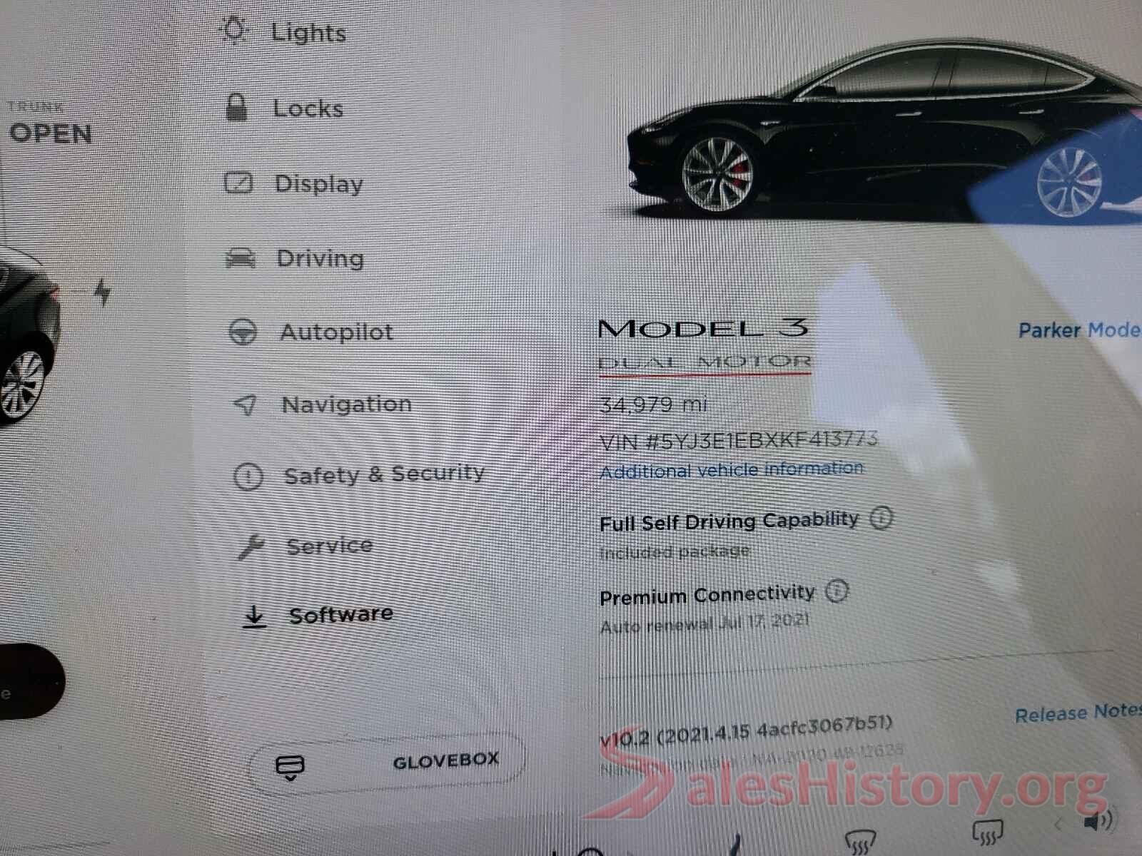 5YJ3E1EBXKF413773 2019 TESLA MODEL 3