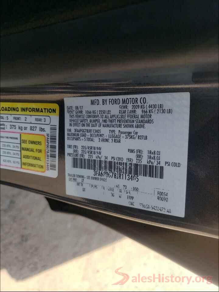 3FA6P0G78JR113405 2018 FORD FUSION