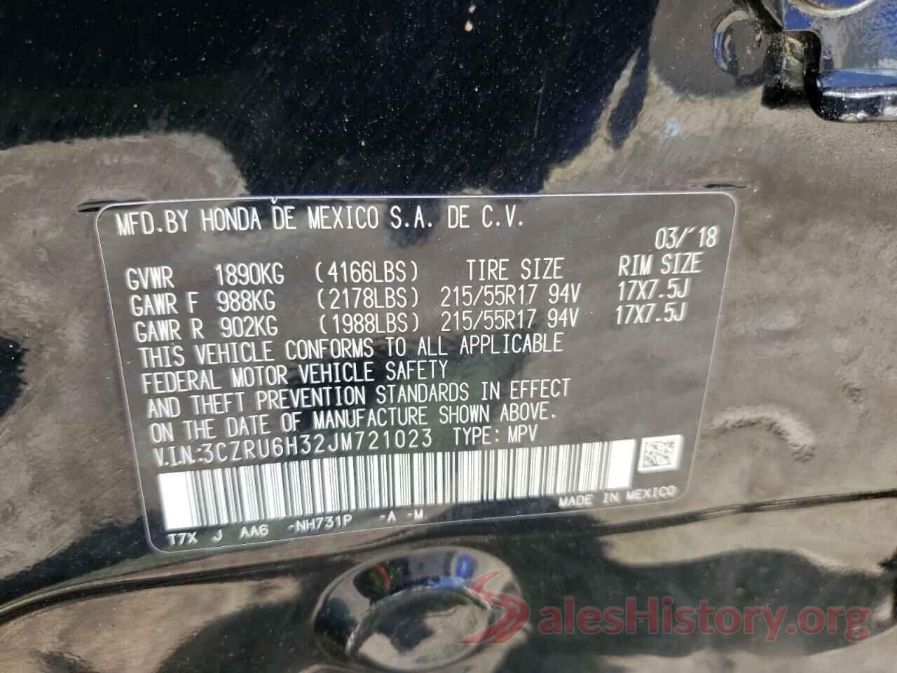 3CZRU6H32JM721023 2018 HONDA HR-V