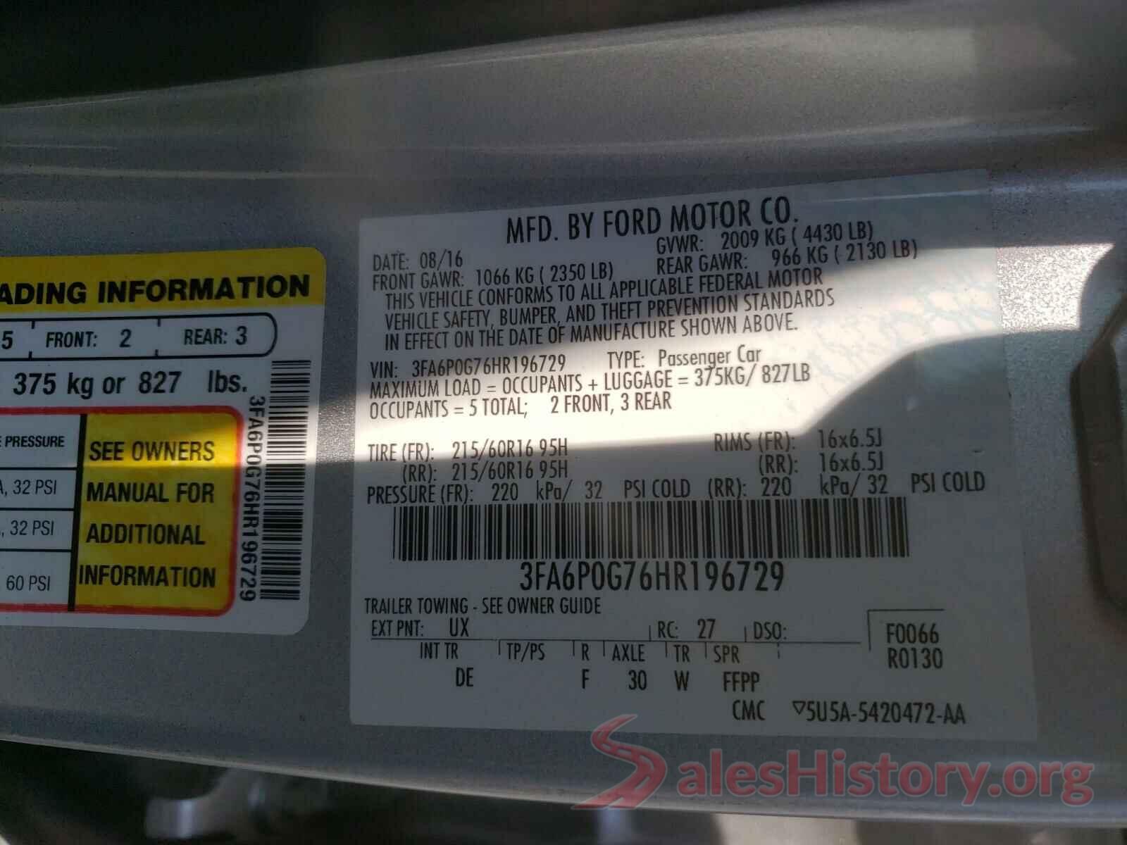 3FA6P0G76HR196729 2017 FORD FUSION