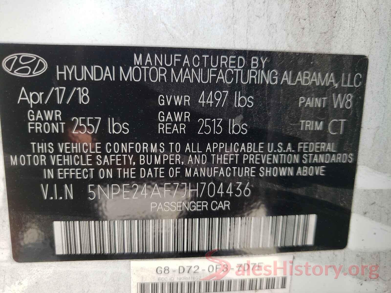 5NPE24AF7JH704436 2018 HYUNDAI SONATA