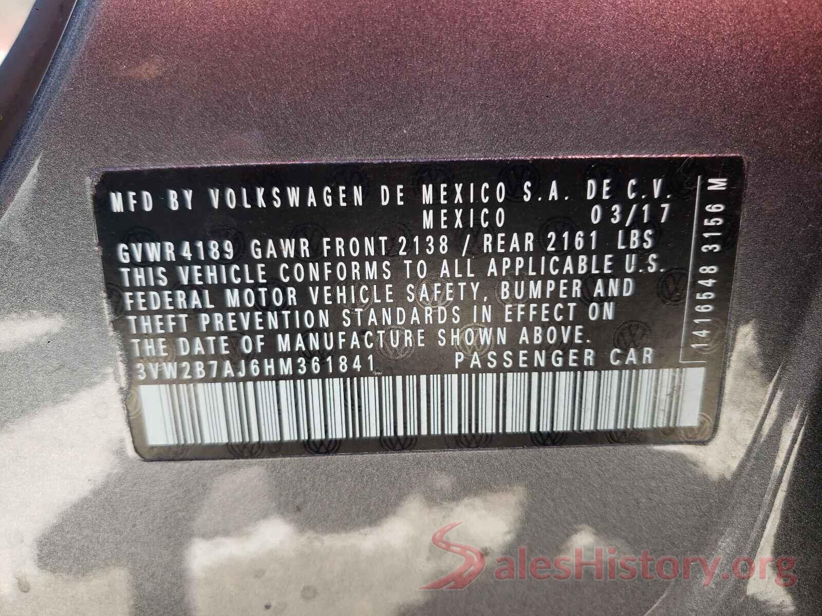 3VW2B7AJ6HM361841 2017 VOLKSWAGEN JETTA