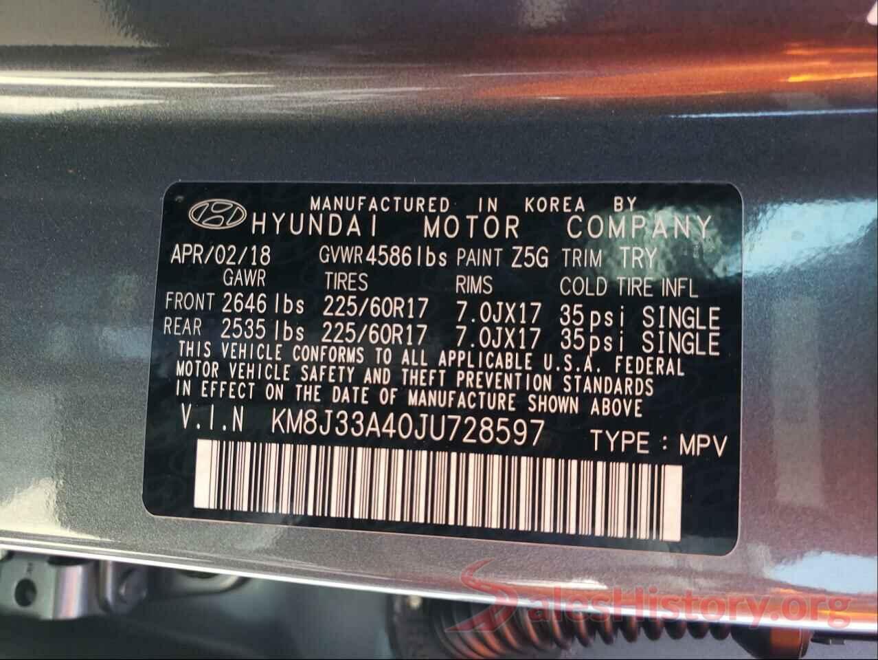 KM8J33A40JU728597 2018 HYUNDAI TUCSON