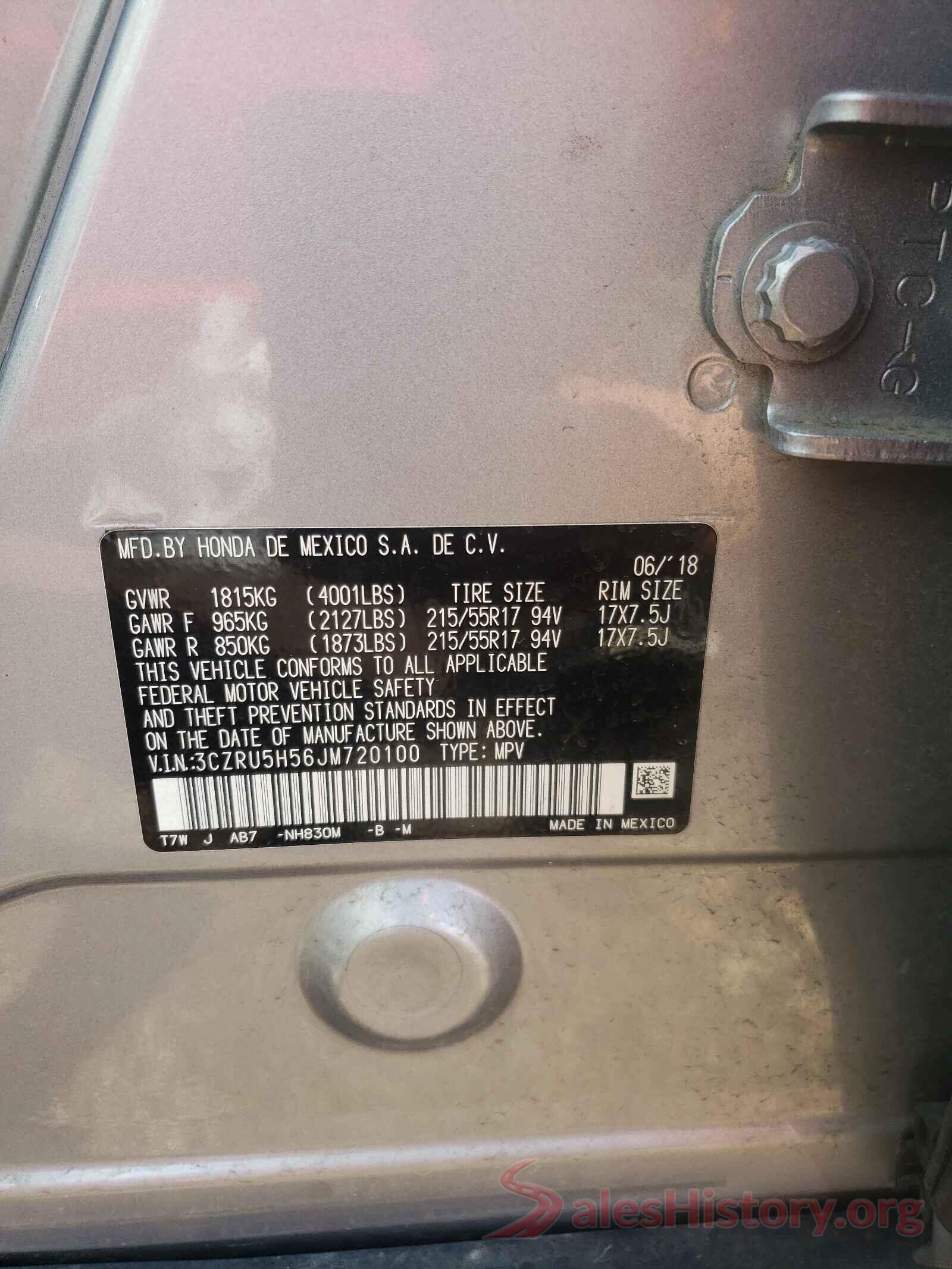 3CZRU5H56JM720100 2018 HONDA HR-V