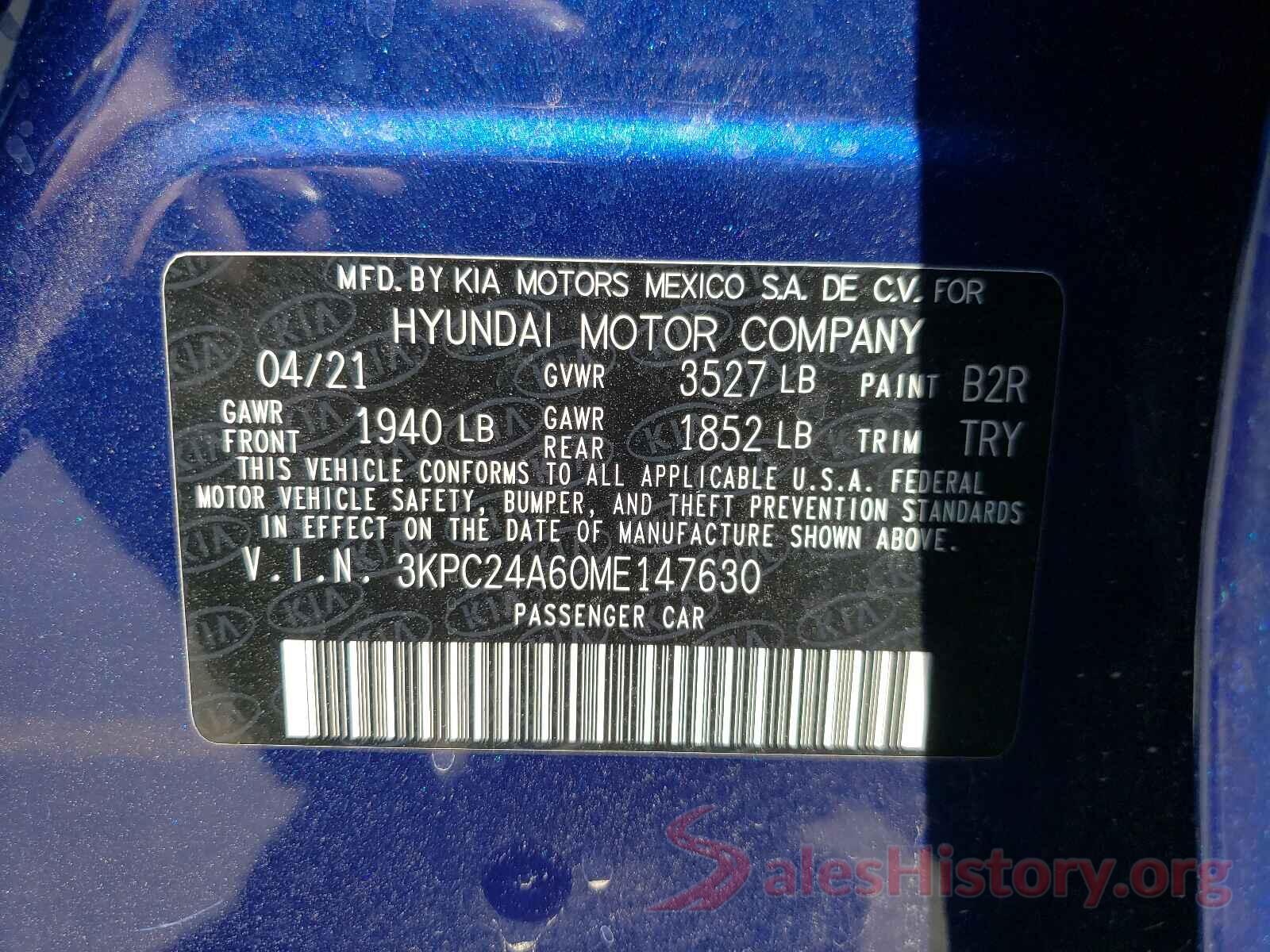 3KPC24A60ME147630 2021 HYUNDAI ACCENT