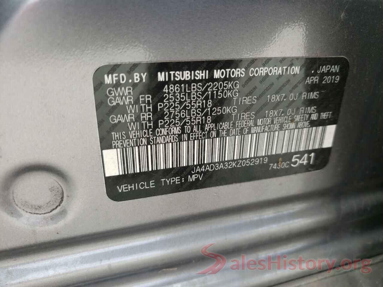 JA4AD3A32KZ052919 2019 MITSUBISHI OUTLANDER