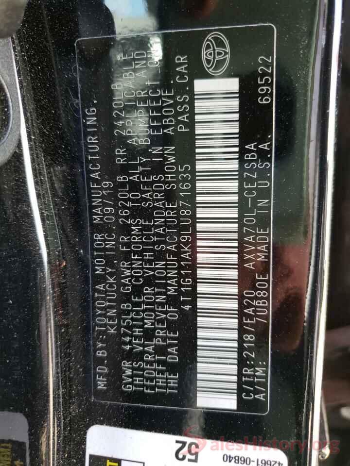 4T1G11AK9LU871635 2020 TOYOTA CAMRY