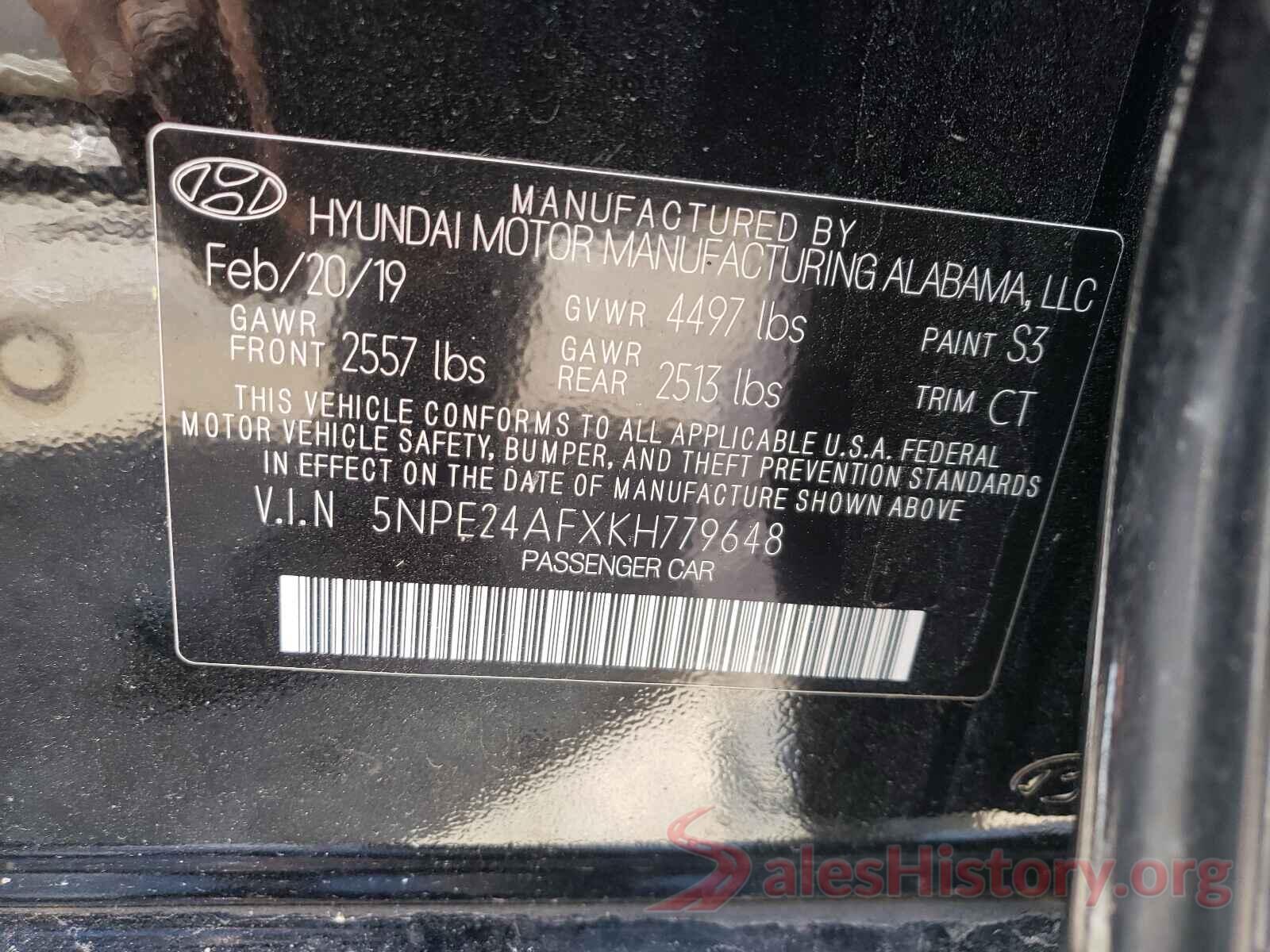 5NPE24AFXKH779648 2019 HYUNDAI SONATA