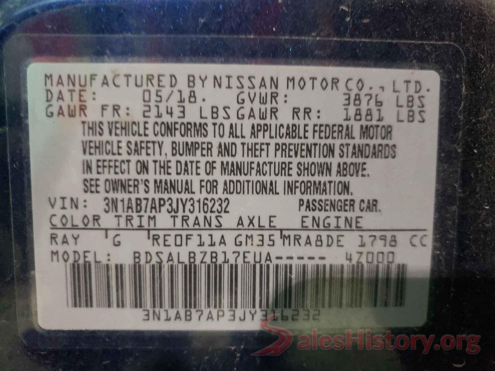 3N1AB7AP3JY316232 2018 NISSAN SENTRA