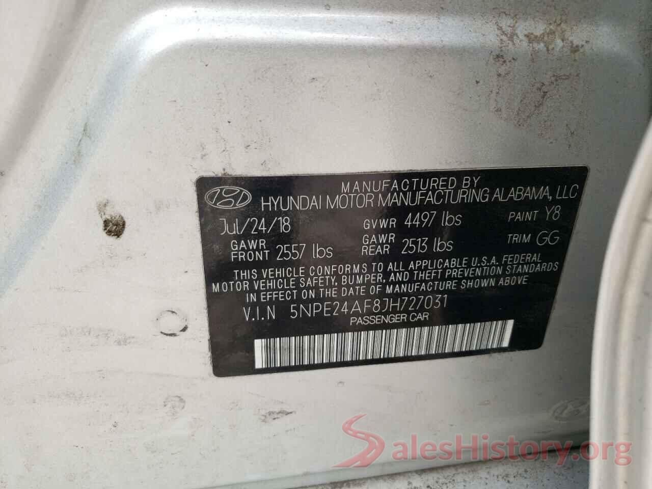 5NPE24AF8JH727031 2018 HYUNDAI SONATA