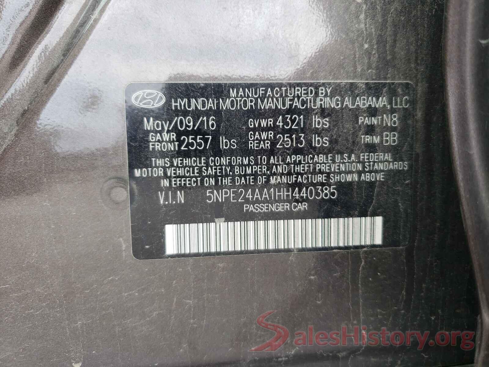 5NPE24AA1HH440385 2017 HYUNDAI SONATA