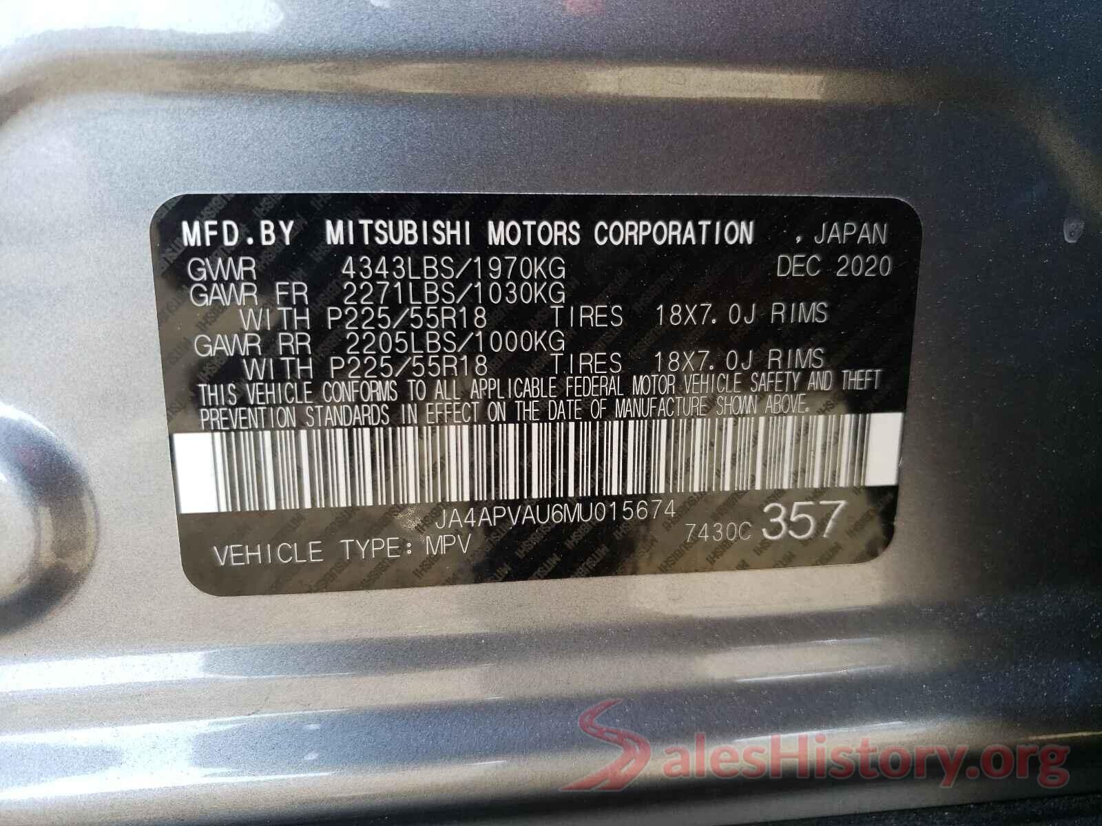 JA4APVAU6MU015674 2021 MITSUBISHI OUTLANDER