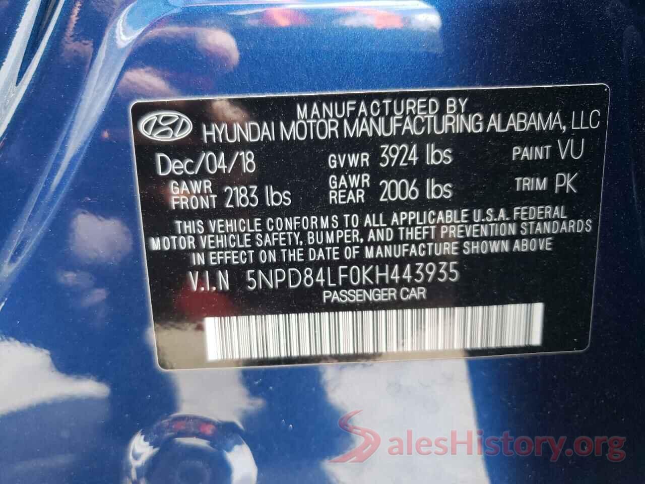 5NPD84LF0KH443935 2019 HYUNDAI ELANTRA