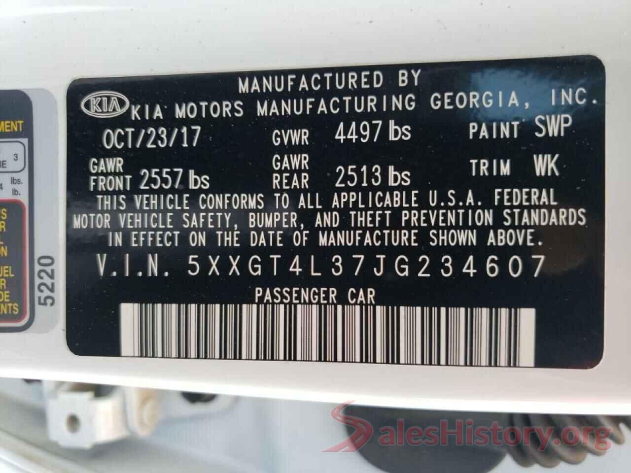 5XXGT4L37JG234607 2018 KIA OPTIMA