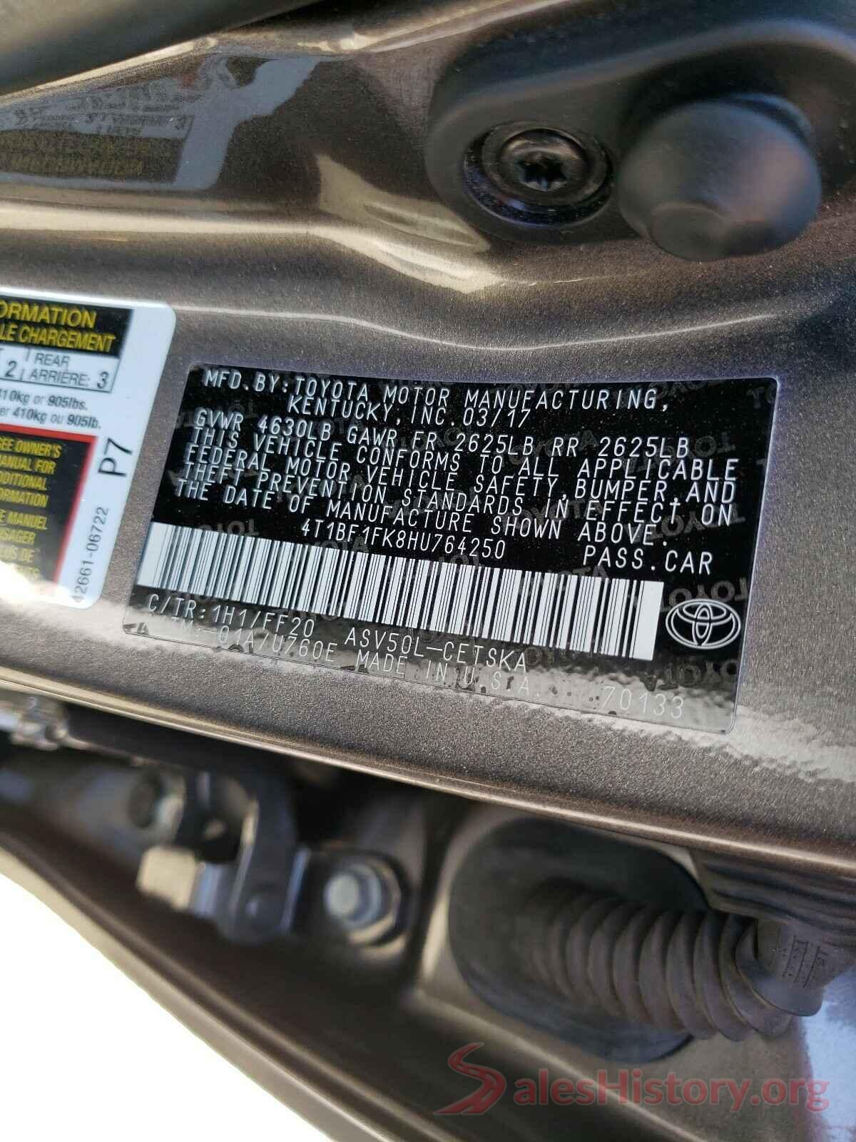 4T1BF1FK8HU764250 2017 TOYOTA CAMRY