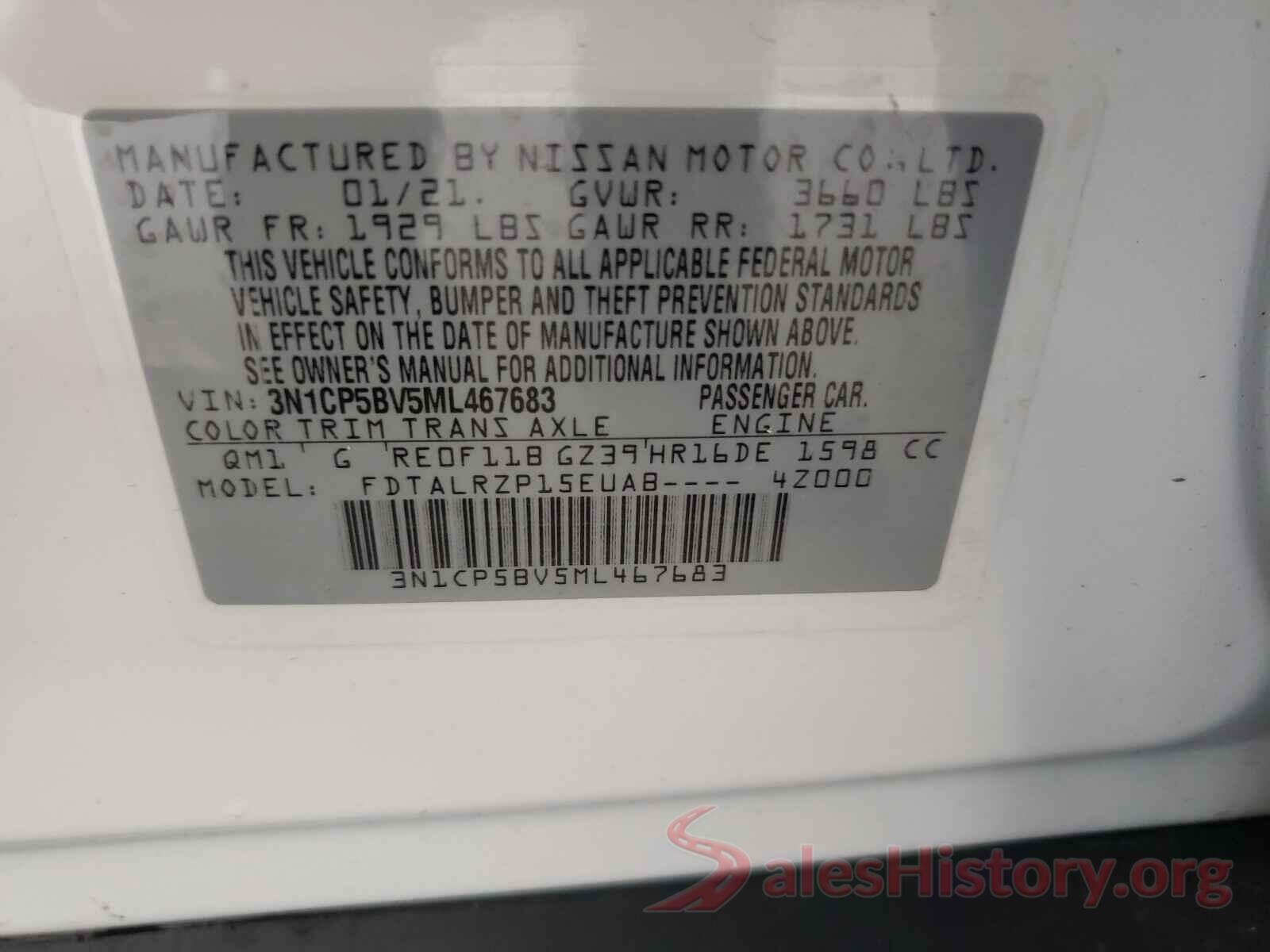 3N1CP5BV5ML467683 2021 NISSAN KICKS