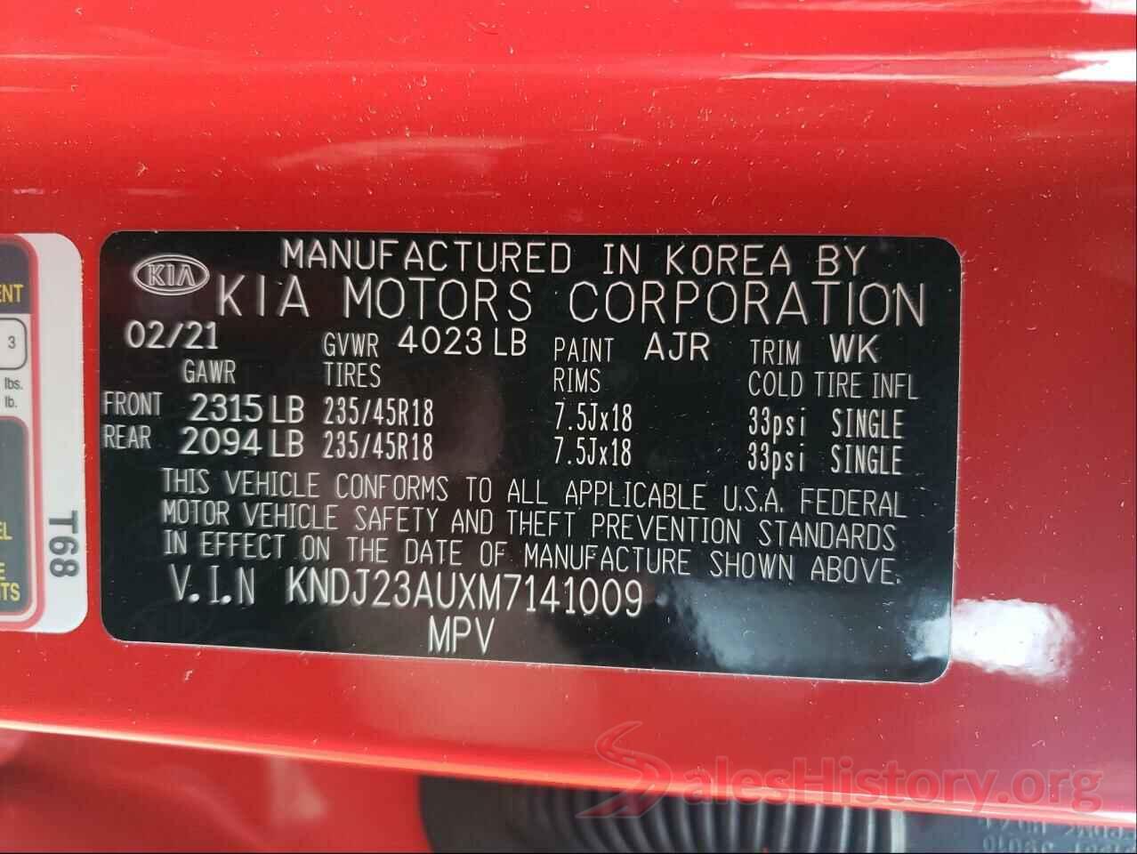 KNDJ23AUXM7141009 2021 KIA SOUL