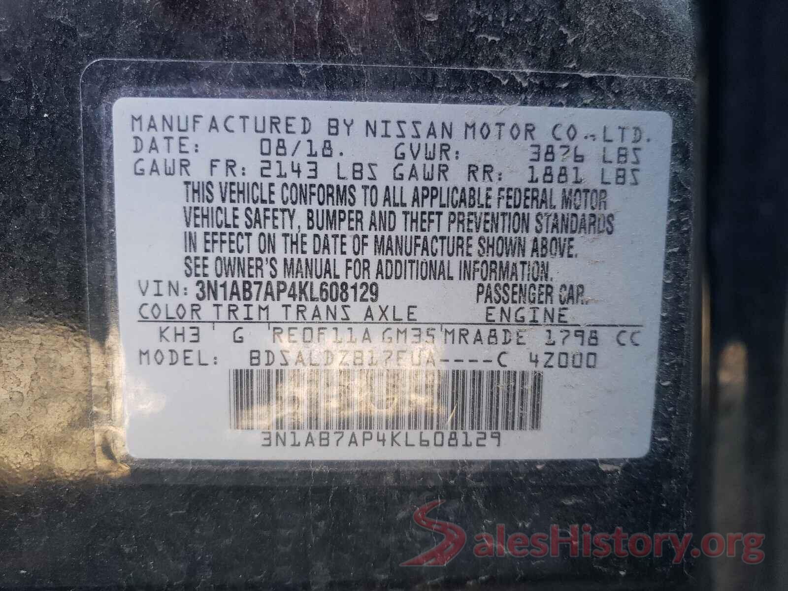 3N1AB7AP4KL608129 2019 NISSAN SENTRA