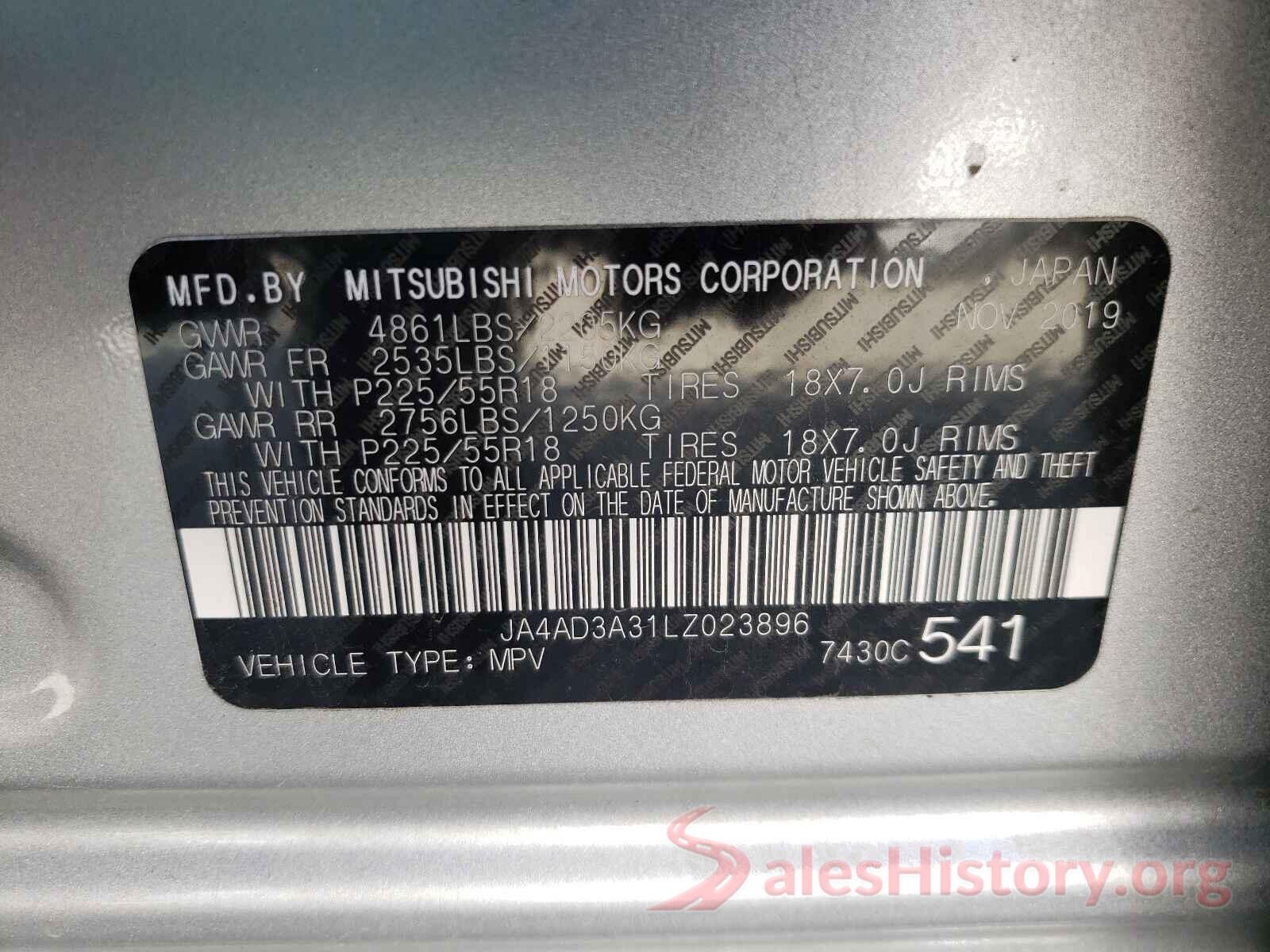 JA4AD3A31LZ023896 2020 MITSUBISHI OUTLANDER