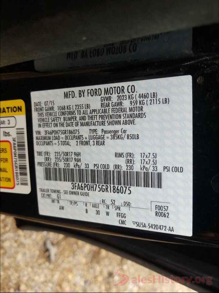 3FA6P0H75GR186075 2016 FORD FUSION