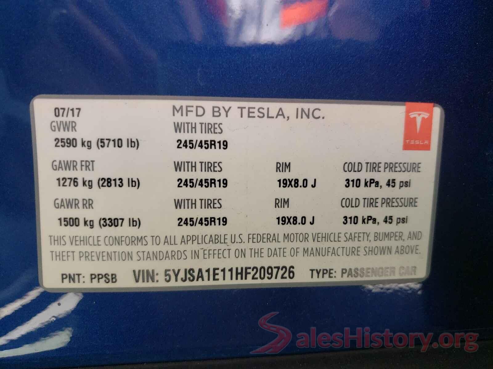 5YJSA1E11HF209726 2017 TESLA MODEL S