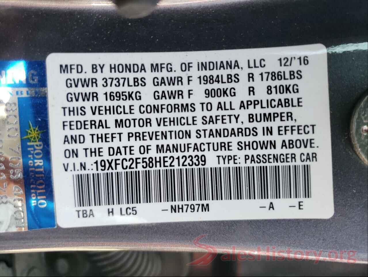 19XFC2F58HE212339 2017 HONDA CIVIC