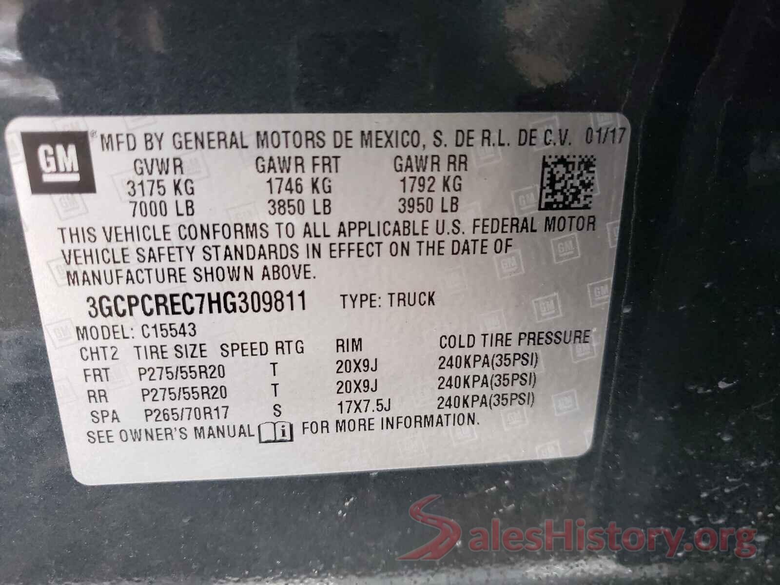 3GCPCREC7HG309811 2017 CHEVROLET SILVERADO