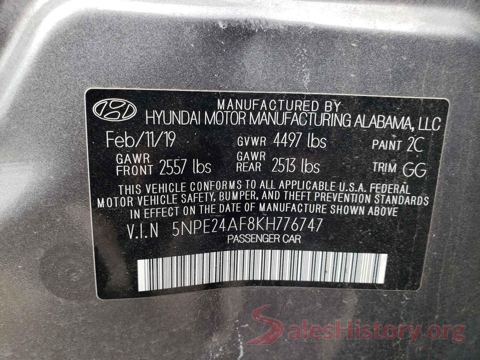 5NPE24AF8KH776747 2019 HYUNDAI SONATA