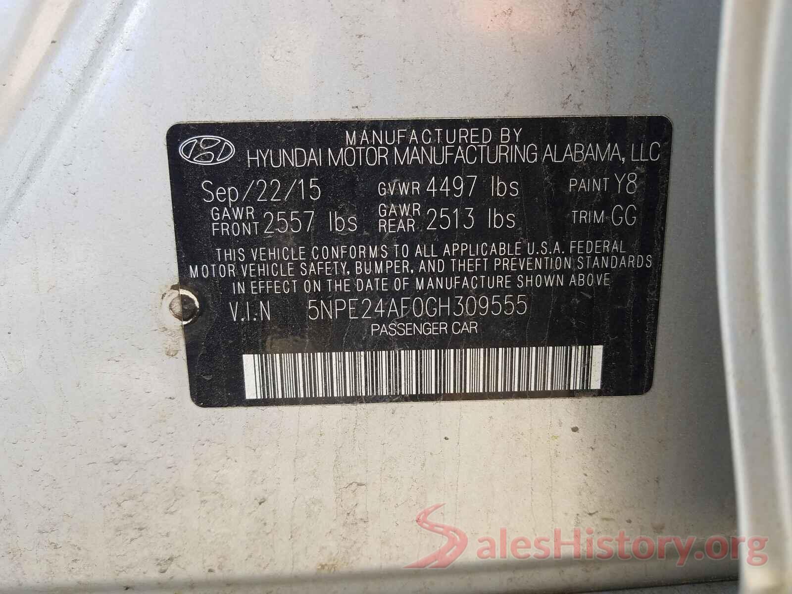 5NPE24AF0GH309555 2016 HYUNDAI SONATA