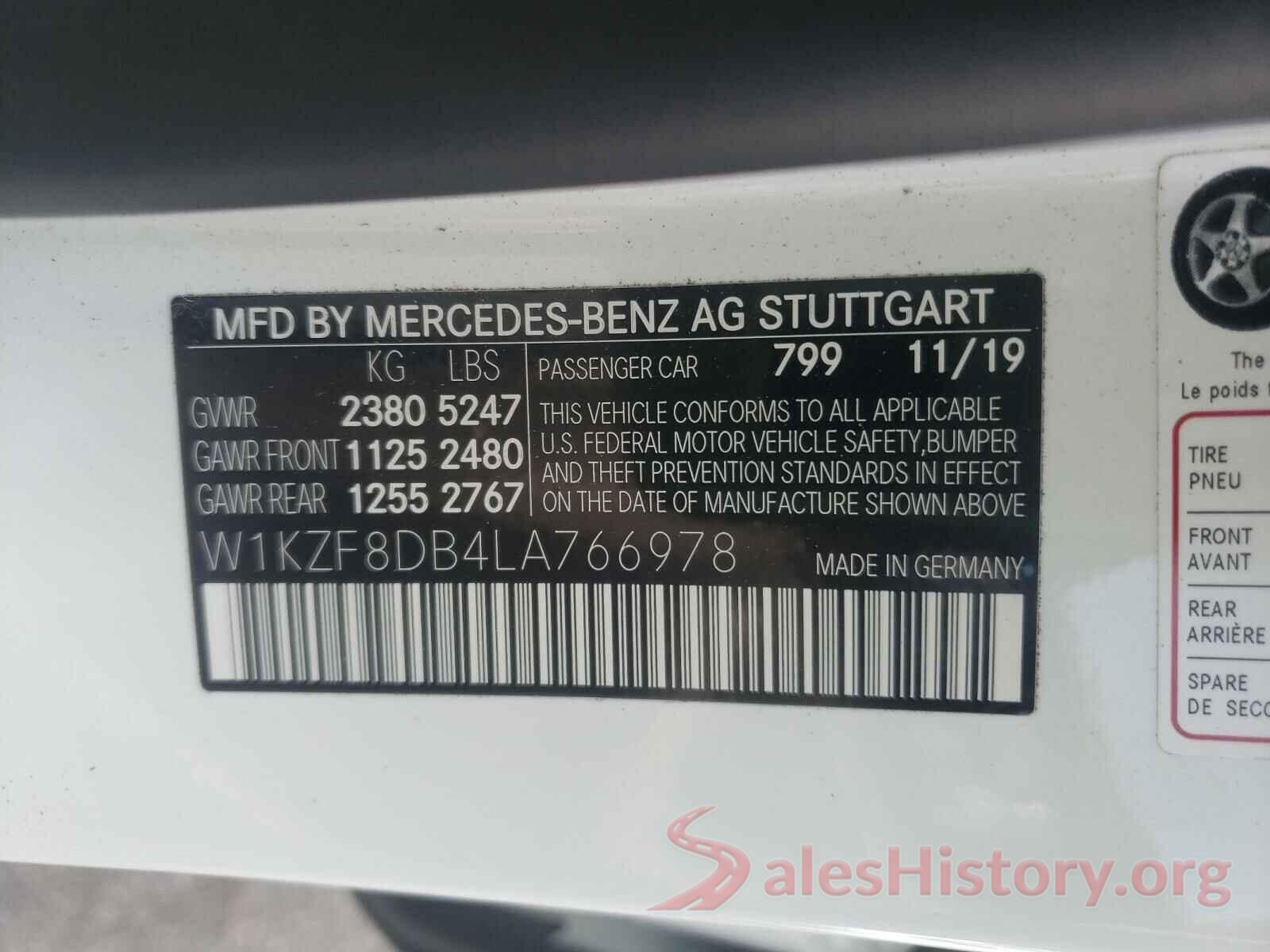 W1KZF8DB4LA766978 2020 MERCEDES-BENZ E-CLASS