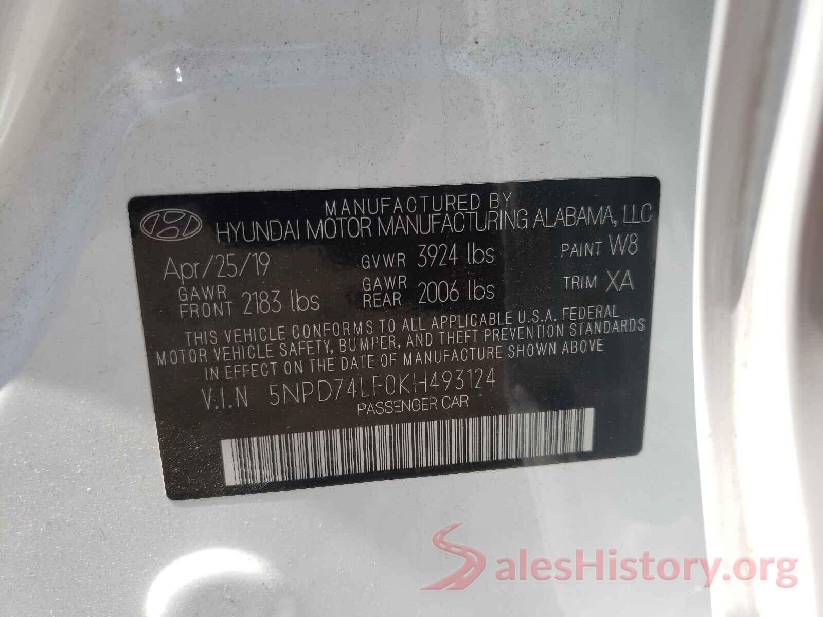 5NPD74LF0KH493124 2019 HYUNDAI ELANTRA