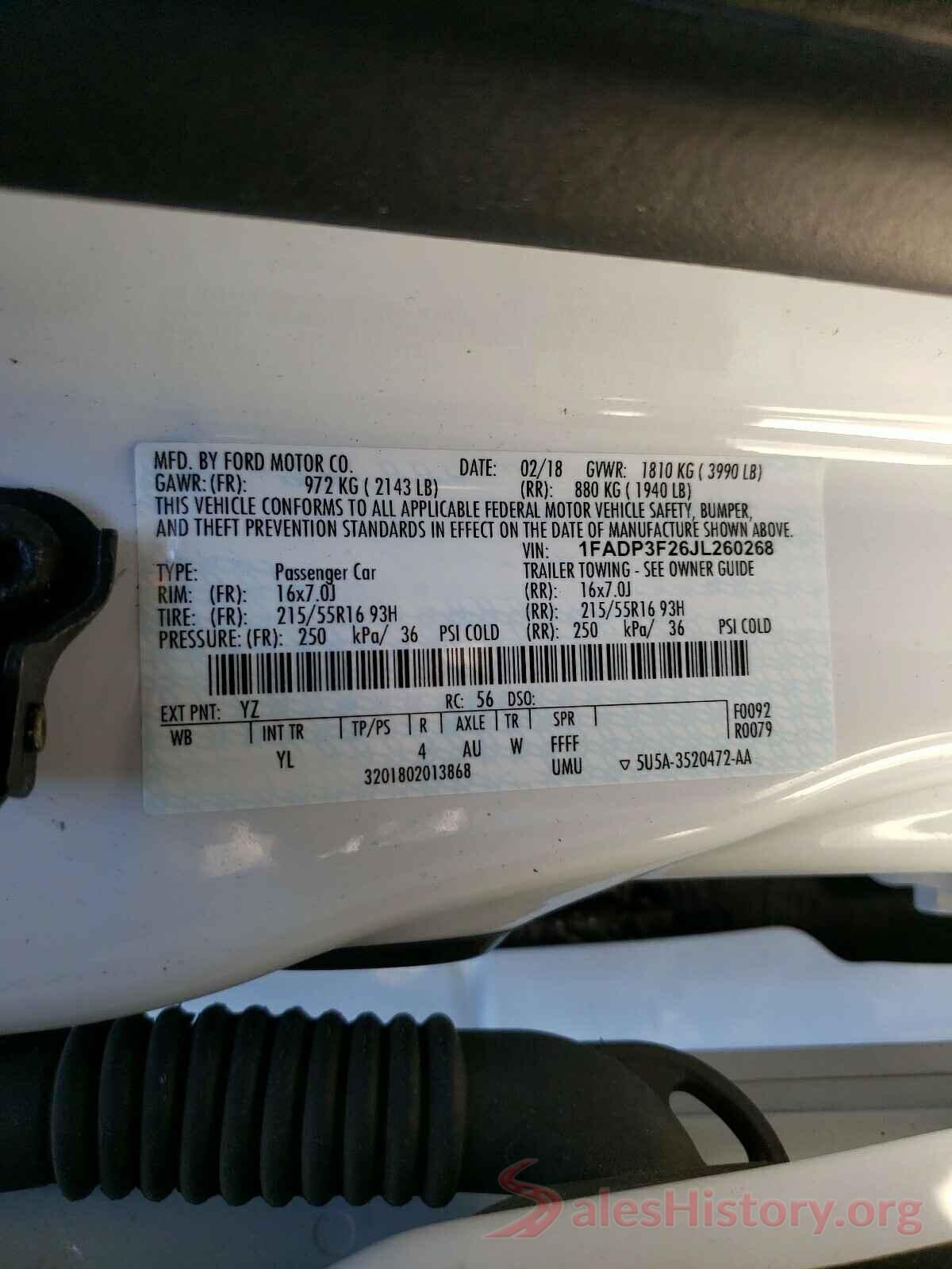 1FADP3F26JL260268 2018 FORD FOCUS