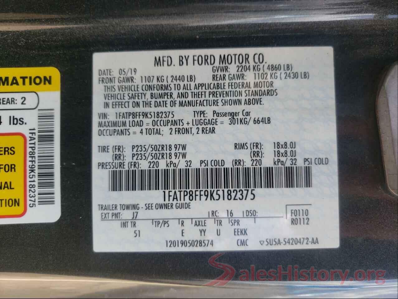 1FATP8FF9K5182375 2019 FORD MUSTANG