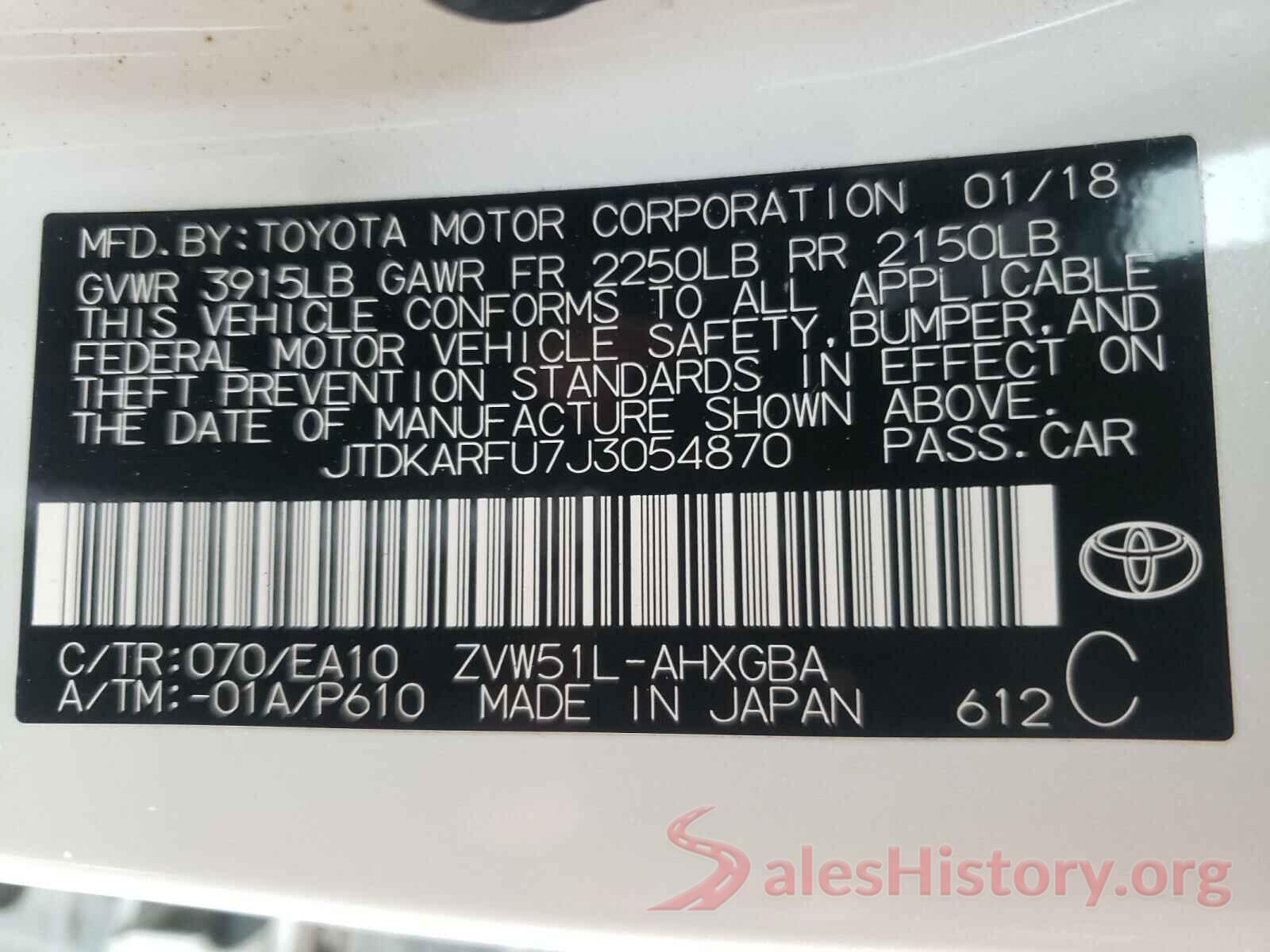 JTDKARFU7J3054870 2018 TOYOTA PRIUS