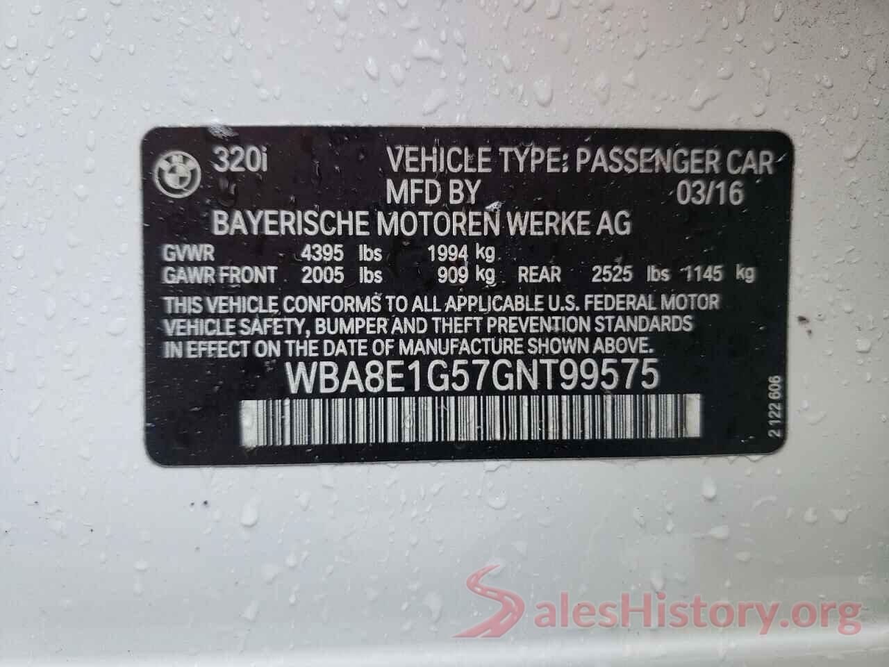 WBA8E1G57GNT99575 2016 BMW 3 SERIES