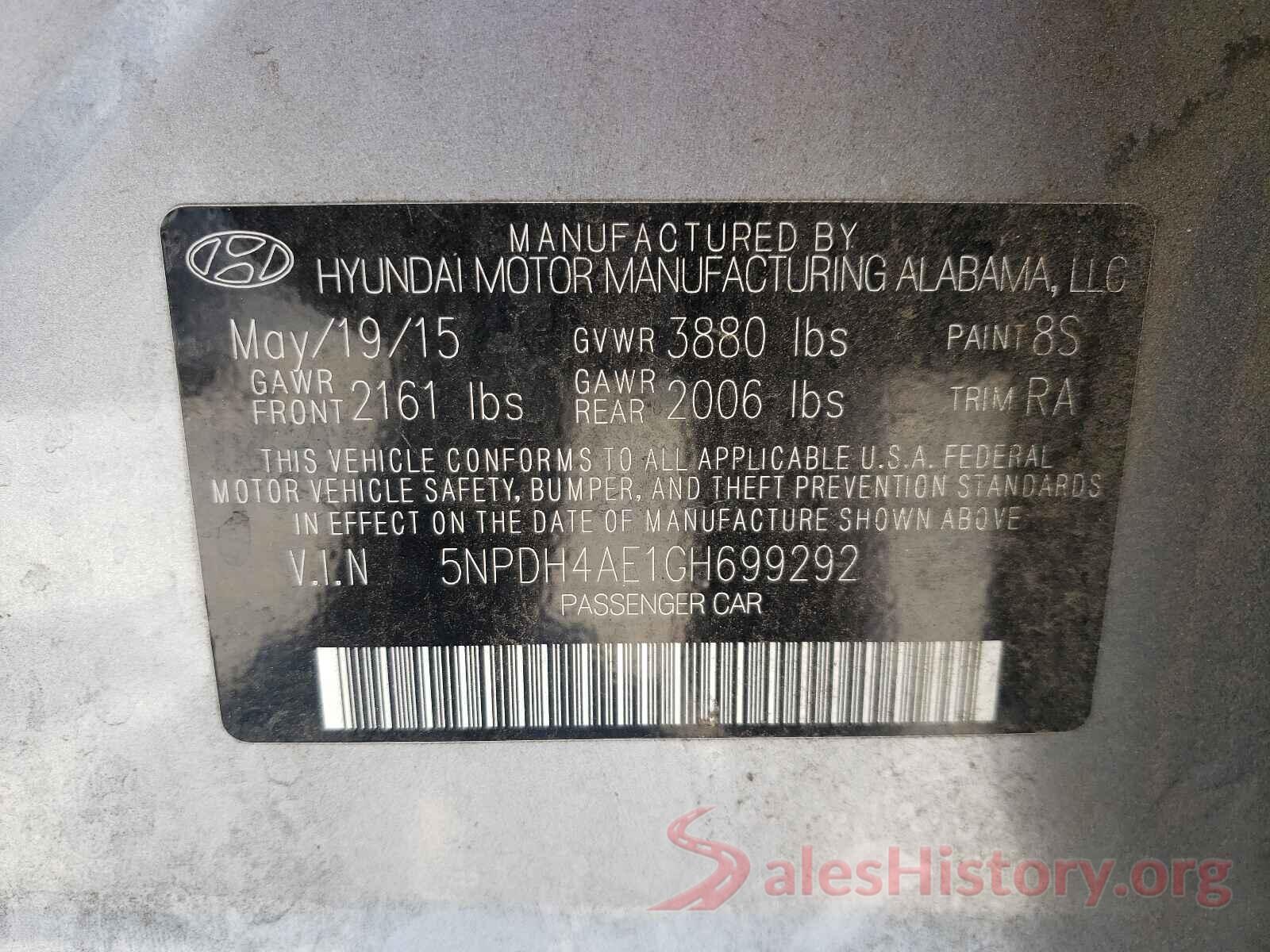 5NPDH4AE1GH699292 2016 HYUNDAI ELANTRA