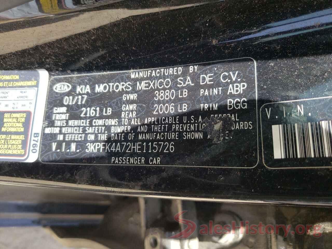 3KPFK4A72HE115726 2017 KIA FORTE