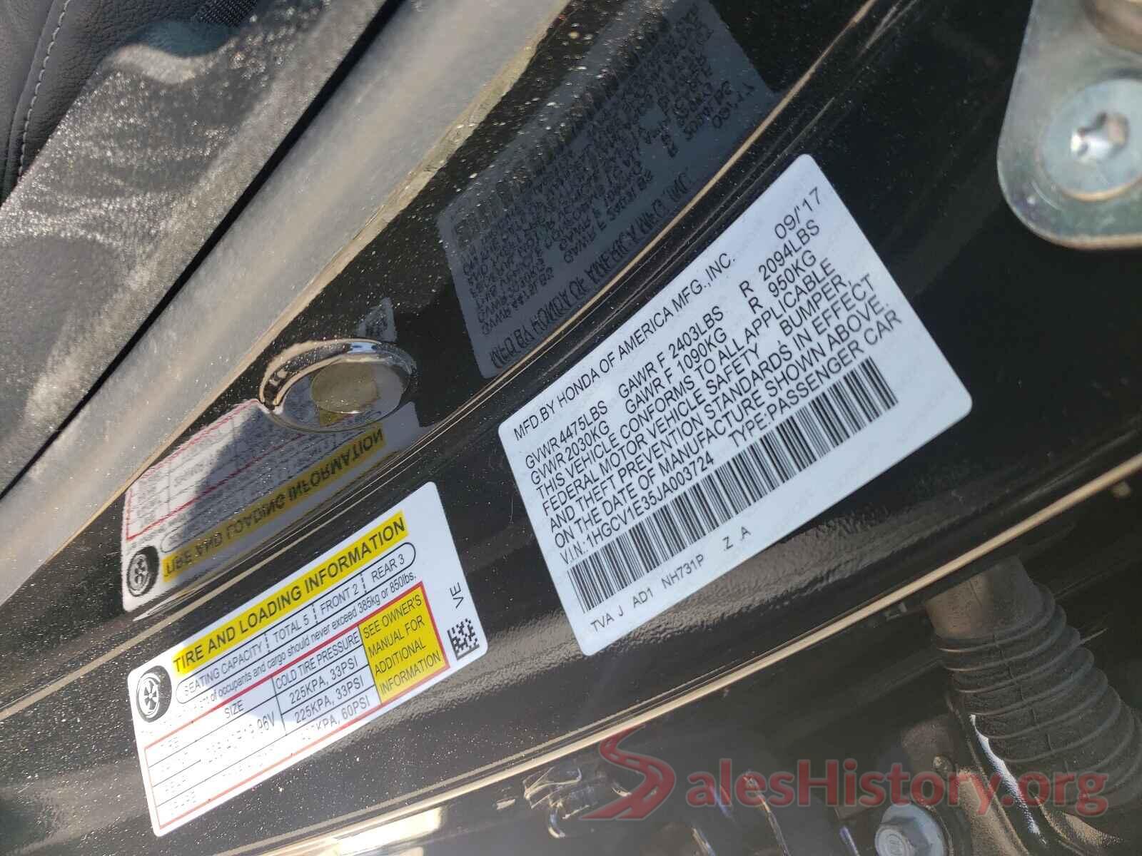 1HGCV1E35JA003724 2018 HONDA ACCORD