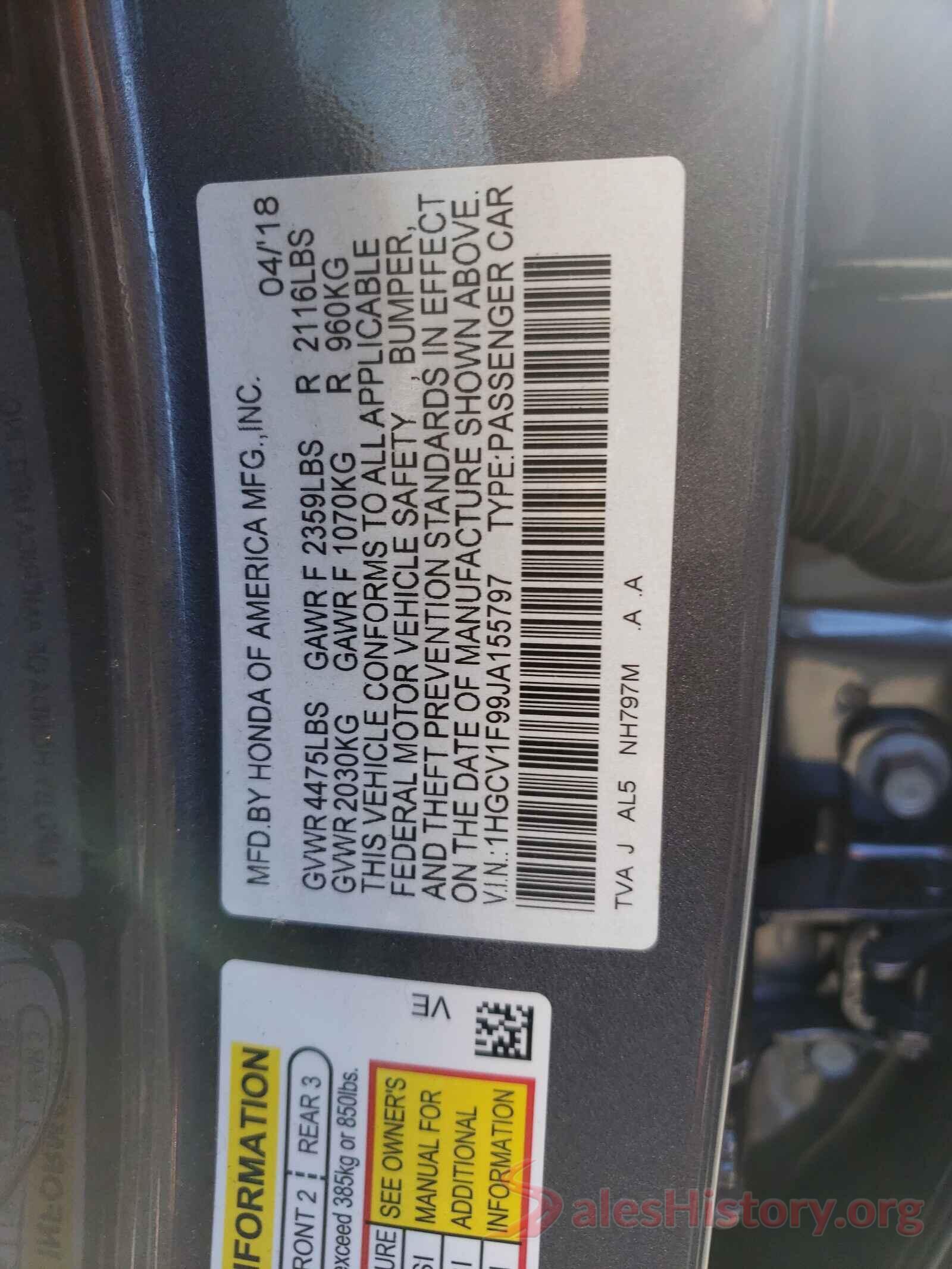 1HGCV1F99JA155797 2018 HONDA ACCORD