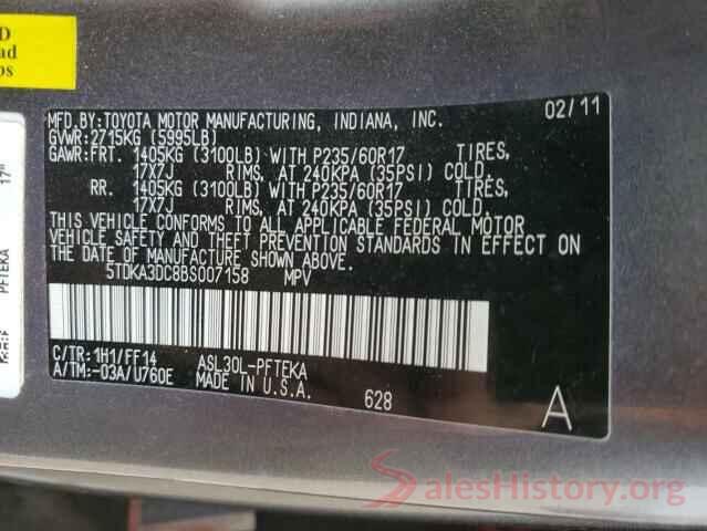 5TDKA3DC8BS007158 2011 TOYOTA SIENNA