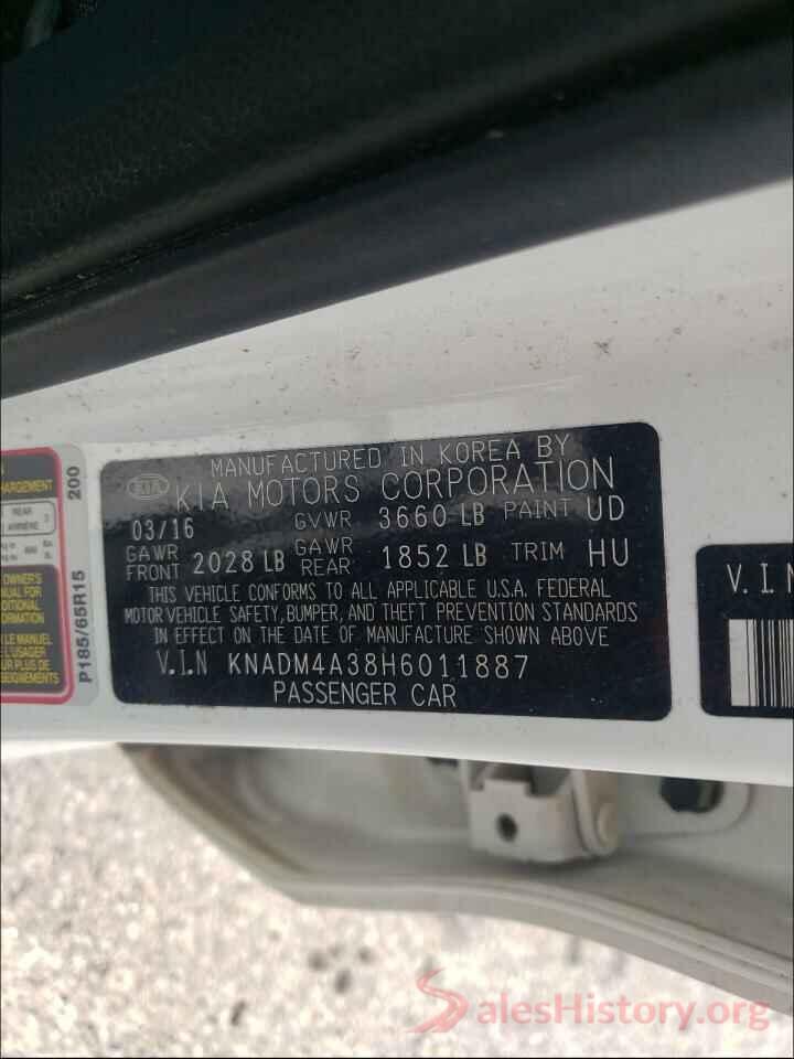 KNADM4A38H6011887 2017 KIA RIO