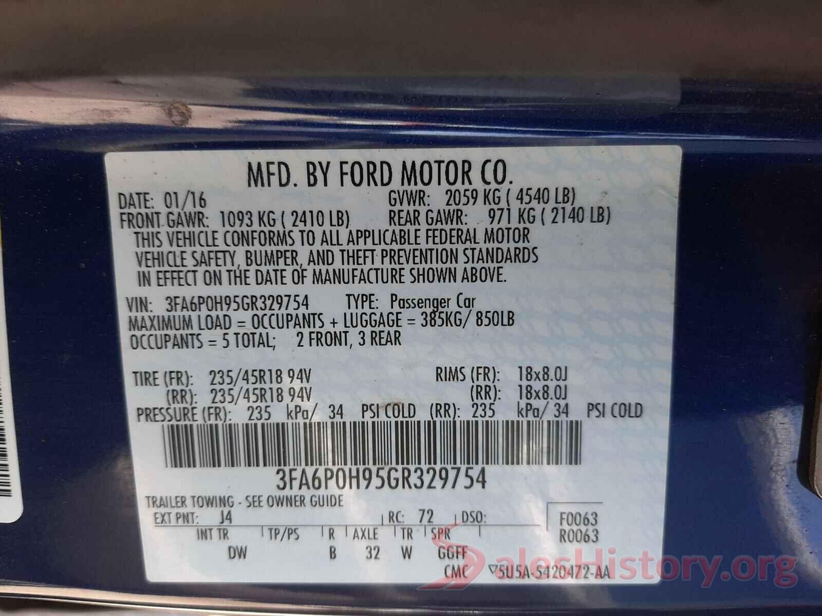 3FA6P0H95GR329754 2016 FORD FUSION