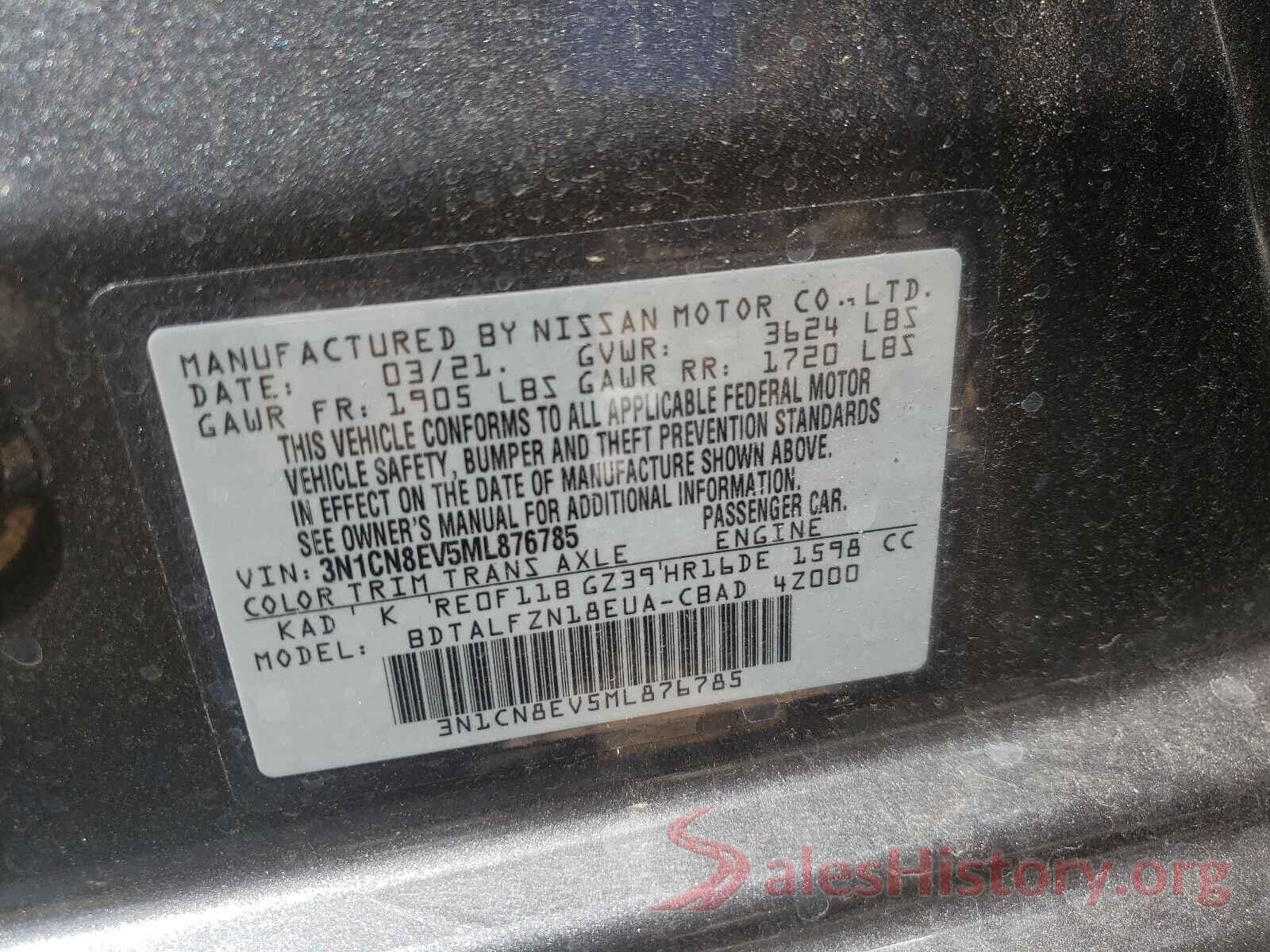 3N1CN8EV5ML876785 2021 NISSAN VERSA