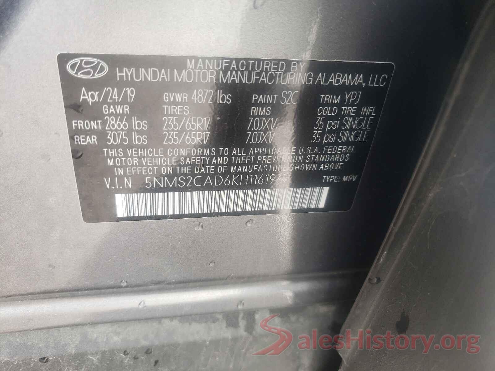 5NMS2CAD6KH116196 2019 HYUNDAI SANTA FE