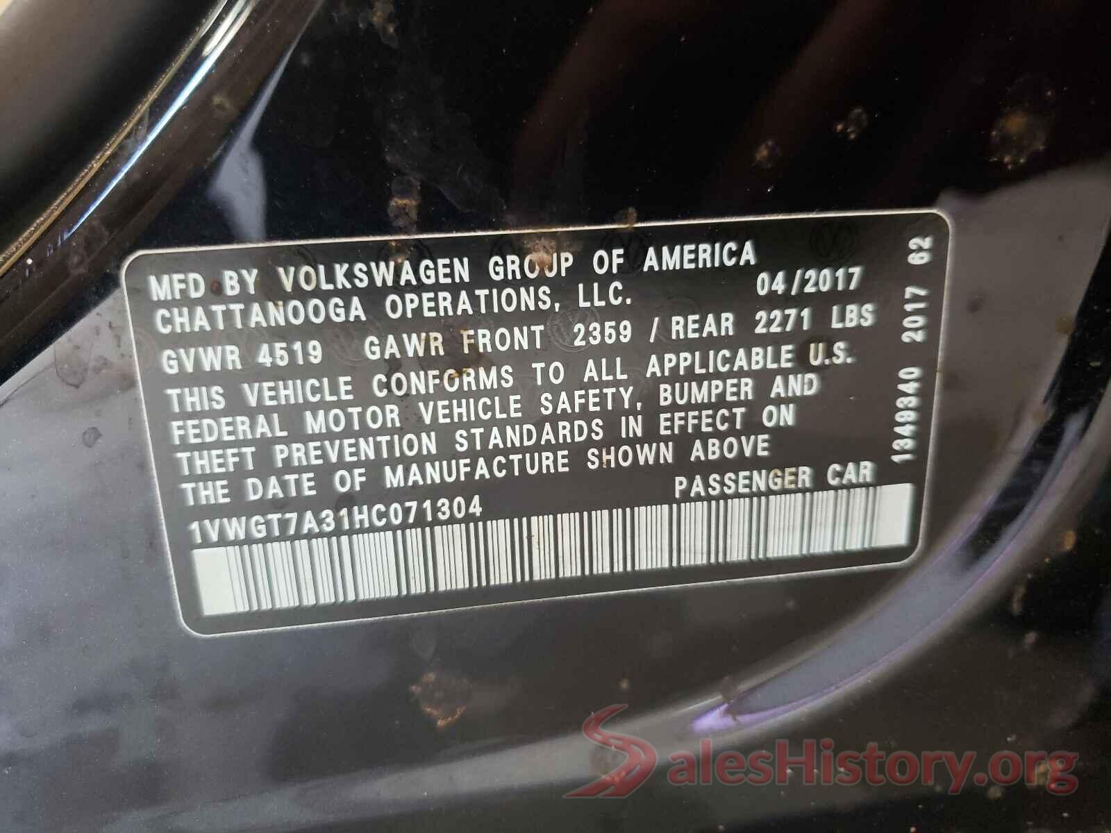 1VWGT7A31HC071304 2017 VOLKSWAGEN PASSAT