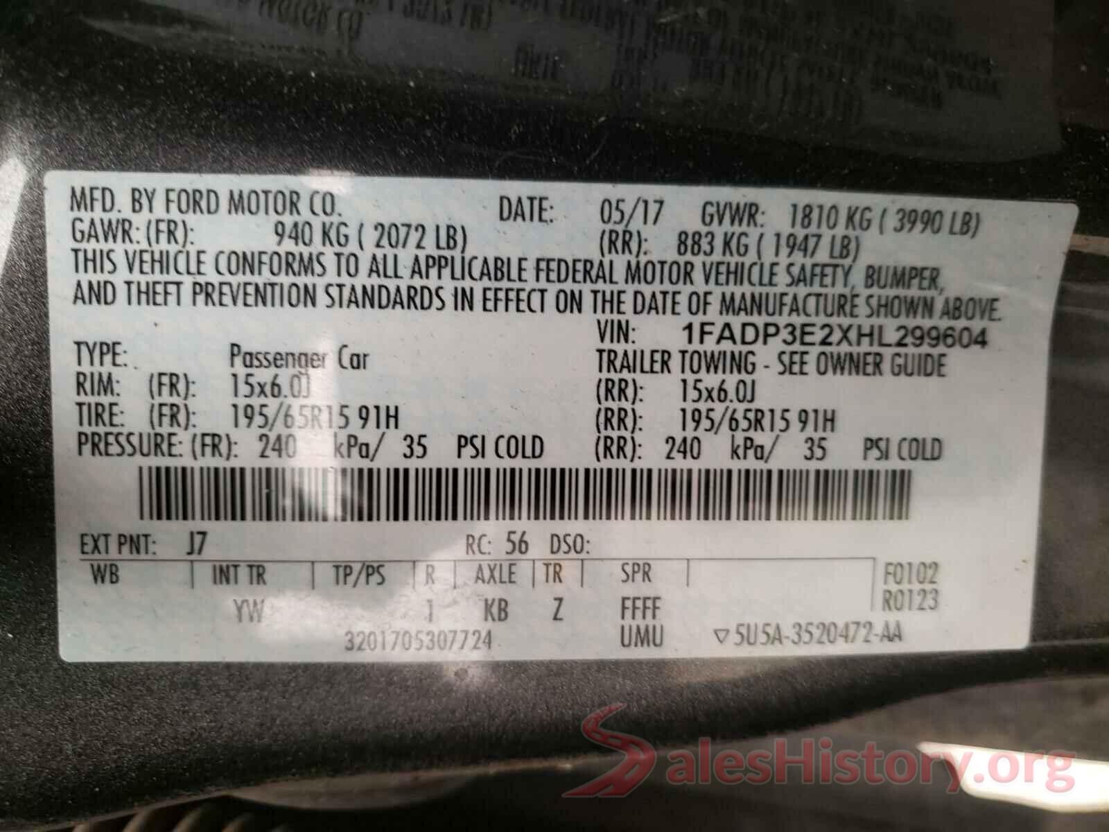 1FADP3E2XHL299604 2017 FORD FOCUS